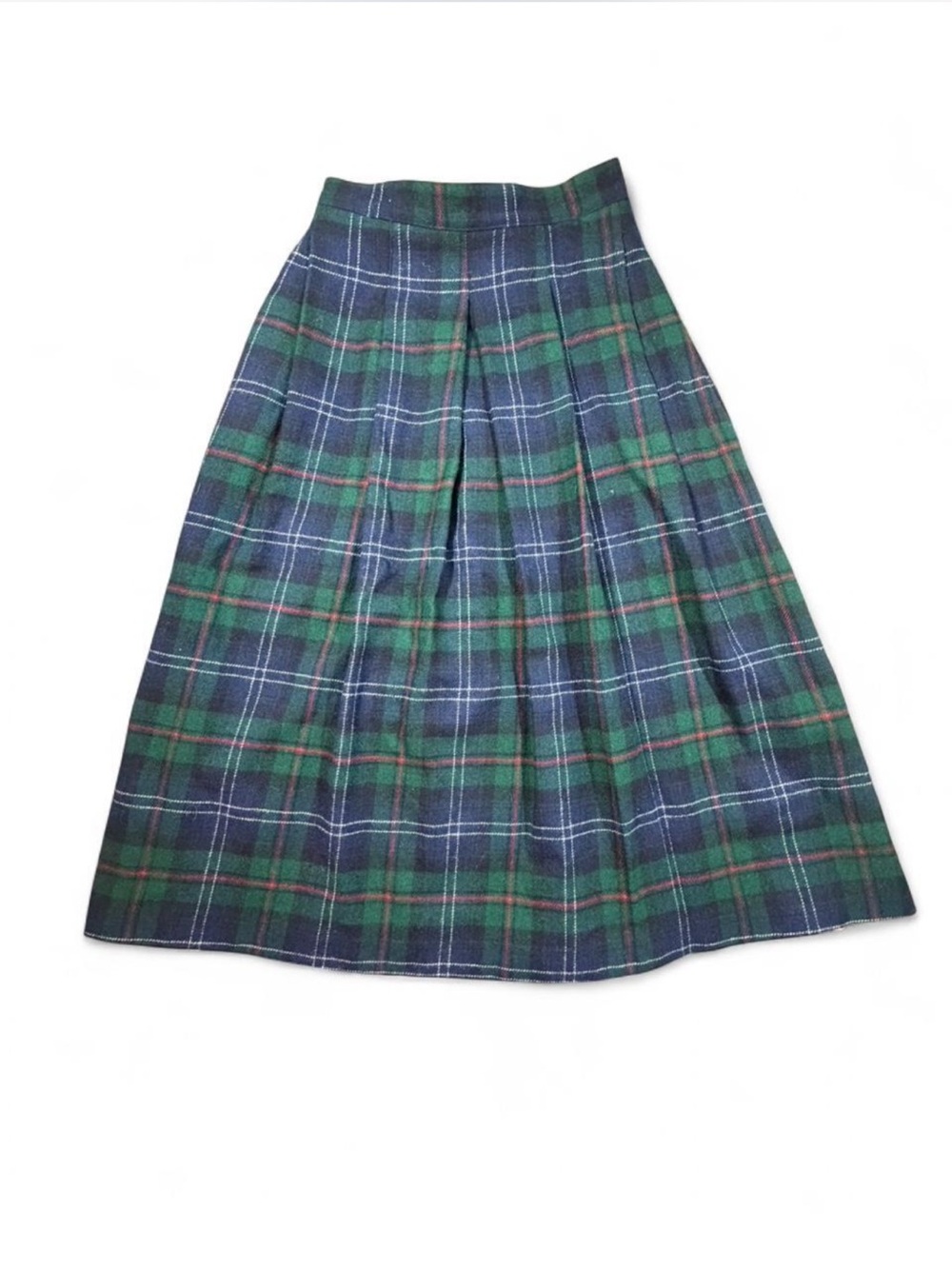 Vintage Pendleton Plaid Wool Skirt Green Tartan Pleated Dark Academia Preppy